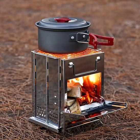 Réchaud à bois pliable en acier inoxydable pour camping