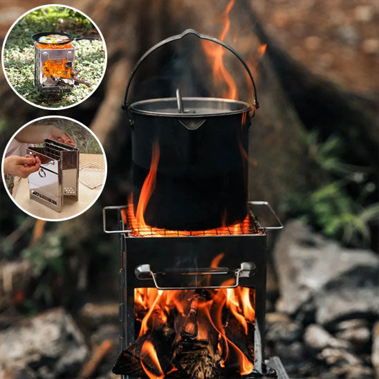 Réchaud à bois pliable en acier inoxydable pour camping