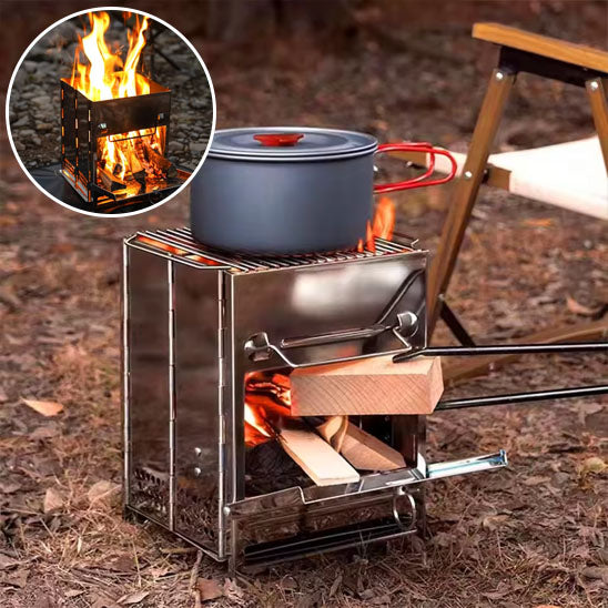 Réchaud à bois pliable en acier inoxydable pour camping