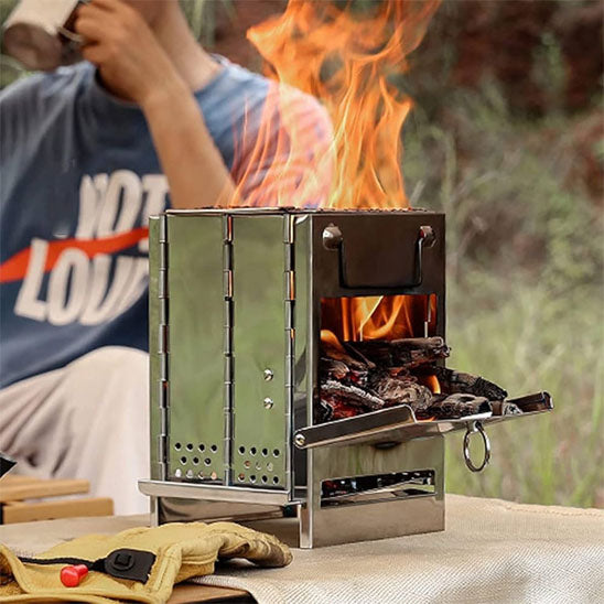 Réchaud à bois pliable en acier inoxydable pour camping