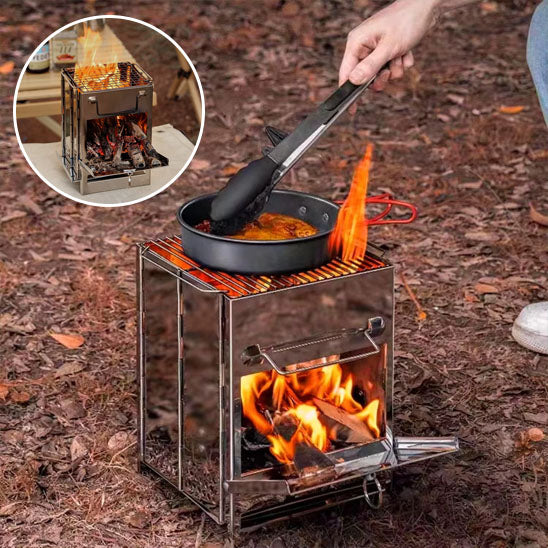 Réchaud à bois pliable en acier inoxydable pour camping