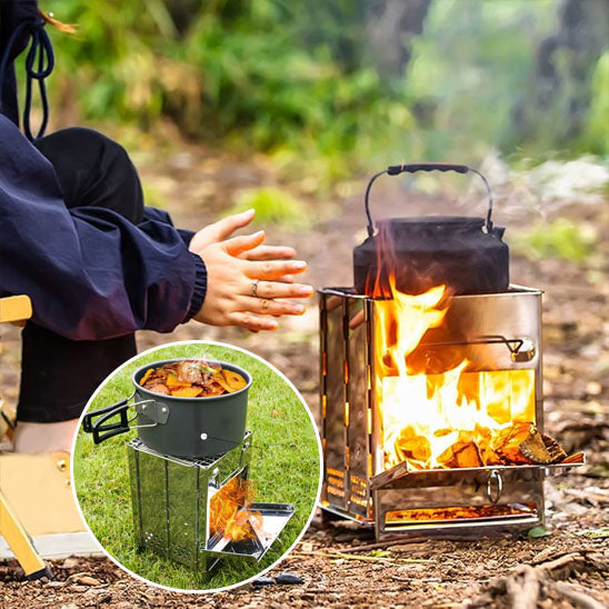 Réchaud à bois pliable en acier inoxydable pour camping